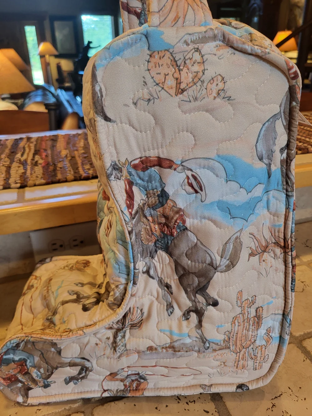 Western Cowboy Boot Bag in Beige Blue Cowboy - Picture 1 of 4